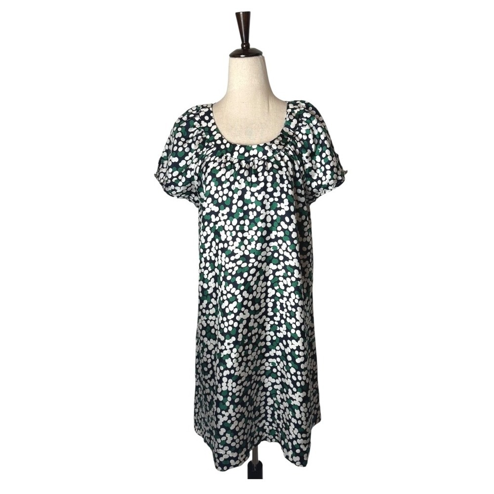 Melly M Dress Women Small Navy Blue Ivory Polka Dot Silk Puff Sleeve Mini Luxury